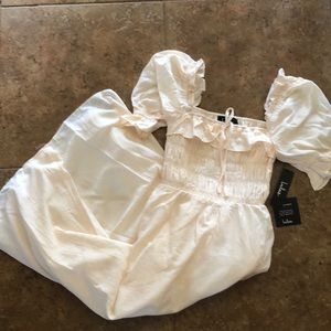 Nahanni Cream Puff Sleeve Smocked Midi 